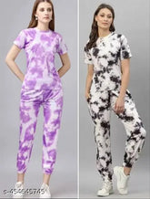 Eva adorable women's polycotton nightsuit combo - short-sleeved tshirt and pyjama set, dyed/washed net pattern, various sizes available